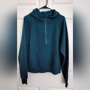 Womens Members Lu Blue Ribbed Half-Zip Pull Over Hoodie